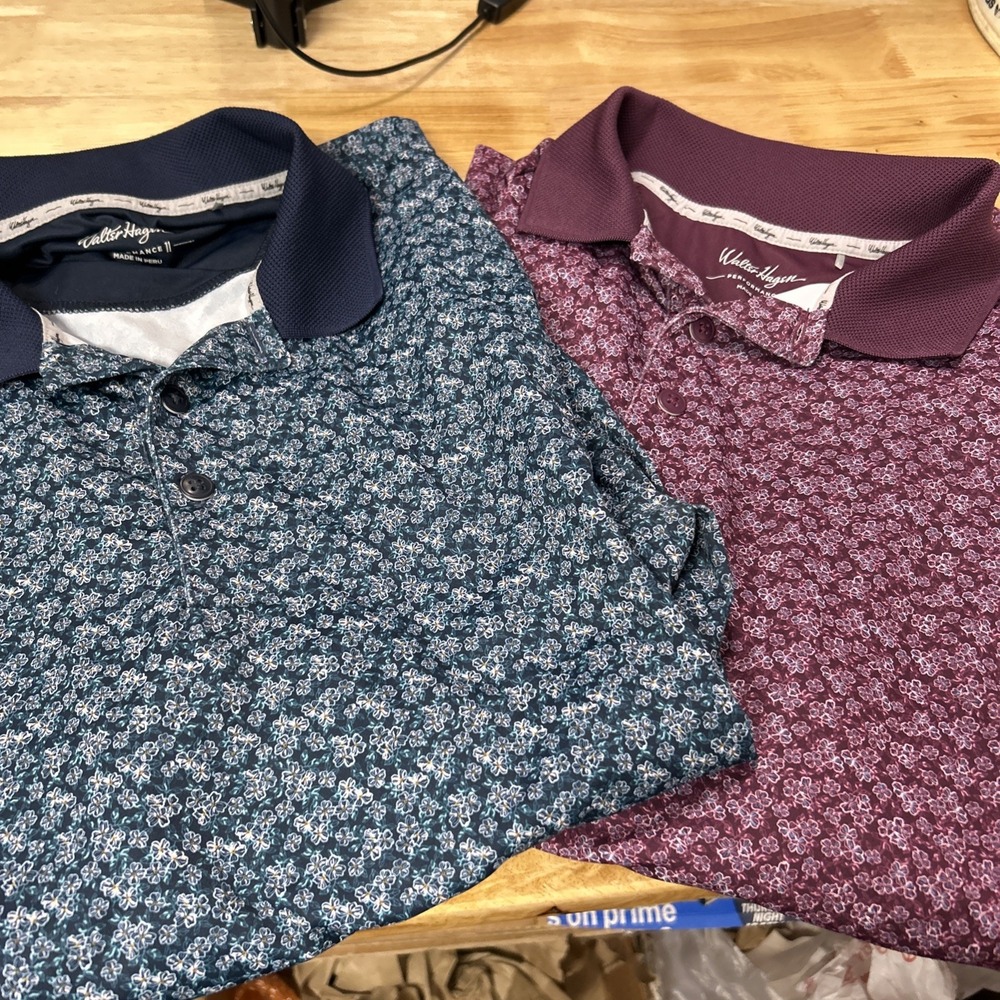 Walter Hagen Performance Polo Golf Floral Print Moisture Wicking Mens Small 2pk
